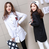 2015冬季韩版加大码加绒衬衫女长袖棉中长款加厚韩范显瘦打底衬衣