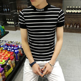 夏季男士短袖t恤圆领学生韩版修身半袖青少年体恤紧身衣服潮男装