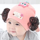 婴儿帽子秋冬季0-3-6个月纯棉女童公主假发帽新生儿帽女宝宝帽子