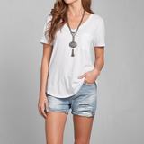 特价现货Abercrombie Fitch女AF代购 2015新品纯色V领短袖T恤