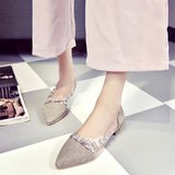 2016新款夏季欧美范水钻单鞋尖头气质韩版平底舒适低跟优雅凉鞋女