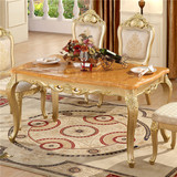 欧式餐桌天然大理石餐桌欧式长方形餐桌香槟色实木餐桌椅