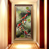 九鱼图油画 玄关装饰画竖版走廊过道挂画中式客厅纯手绘定制名画