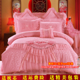 婚庆四件套大红全棉粉色纯棉蕾丝刺绣六八十多件套结婚礼床上用品
