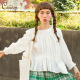 Crisp 2016春新品白色衬衫女长袖韩范学院风套头娃娃衫学生衬衣潮