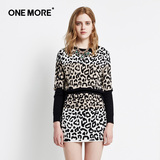 ONE MORE2015新款修身豹纹长袖套头宽松针织毛衣两件套连衣裙短裙