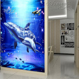 3D立体儿童房墙纸大型壁画海洋海豚壁纸玄关走道走廊无缝墙布