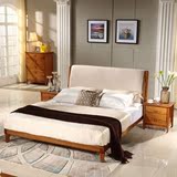 纯实木床1.8米1.5布艺软靠床北欧原木进口榆木床卧室家具 双人床