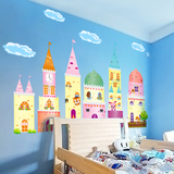 卡通儿童房布置贴画  可爱幼儿园教室背景装饰墙贴纸 空中城堡