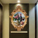 纯手绘美油画客厅餐厅装饰画椭圆框画卧室玄关欧式挂画静物水果