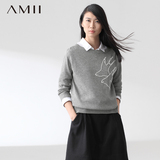 Amii[极简主义]宽松针织衫一字领羊毛衣大码女装