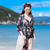 韩国代购泳衣女气质印花大胸钢托聚拢性感度假比基尼海边三件套