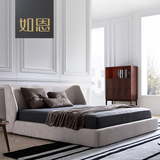 如恩现代简约 布艺床 1.5m1.8米小户型婚床双人床布床可拆洗D104