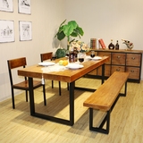 美式乡村铁艺餐桌椅组合原木书桌电脑办公室会议长方形工作台长凳
