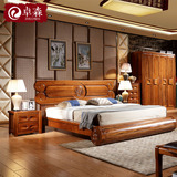 卓森全实木双人床现代新中式实木床中国风复古雕刻婚床花梨木卧室