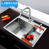 德国LABRAZE 304不锈钢厨房水槽单槽套餐 手工拉丝 洗菜碗盆水池
