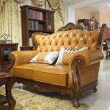 欧式沙发123组合大小户型客厅美式复古真皮沙发宜家实木雕花家具