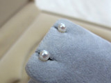 恒久 天然日本akoya海水珍珠耳钉 925纯银 3.5-4毫米 正圆无暇