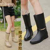 外贸原单韩版高档女雨鞋两穿法水钻圆头中筒水鞋低跟亚光雨靴水靴
