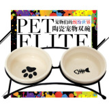 两个碗带支架宠物碗  宠物陶瓷郛白色碗 大猫加菲猫波斯猫 双食盆