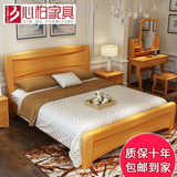 心柏北欧简约实木床榉木床特价双人床1.8米实木家具储物高箱床