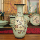 费洛梵 美式乡村陶瓷花鸟大花瓶摆件 徳琳丝落地花器家居装饰品