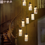 LED中式楼梯高吊灯五头八头别墅复式旋转楼梯餐厅长线吊灯具饰