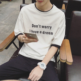 2016春装新款男装韩版港仔风个性英文图案印花插肩潮男士短袖T恤