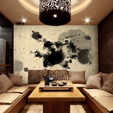 现代中式简约客厅电视背景墙壁纸 茶室泼墨复古艺术抽象墙纸壁画