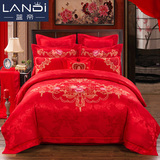 婚礼四件套床上用品贡缎刺绣大红色古典被套2.0m床床单式被单新婚