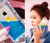 苹果iPhone6plus手机壳4s游泳小黄鸭子流动液体水钻透明5S外壳硬