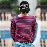 bigbang权志龙GD太阳TOP同款 红黑拼色条纹韩版修身时尚男女卫衣
