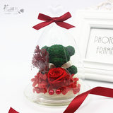 永生花礼盒花盒苔藓小熊玻璃罩 爱人朋友生日创意摆件高端礼物