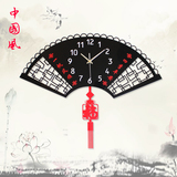 一红中国风装饰扇子个性时尚石英钟表挂钟客厅现代创意大挂表静音