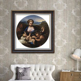 特色圆形有框画圣母耶稣古典人物手绘油画别墅玄关客厅家居装饰画