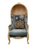 美式乡村做旧风化白实木太空椅吊椅法式单人沙发椅蛋壳椅布艺印花