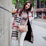 爆款外套女 2015冬季新品韩版气质小香风格纹中长款直筒羊呢大衣