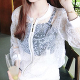 韩版女装新款夏装刺绣花朵休闲气质纯色超薄拉链棒球服防晒衣罩衫