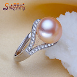 新款天然淡水珍珠 925银镶钻可调节戒指 强光无暇秀气可爱爆款