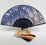 真丝五只蝴蝶樱花竹扇 中国风工艺扇子 日式和风折扇 送扇穗扇套