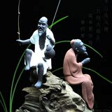 紫砂达摩小和尚知音李白钓鱼翁创意家居陶瓷人物工艺品根雕摆件