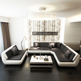 马氏皇庭个性皮布沙发 简约现代沙发 创意客厅家具 布艺沙发组合