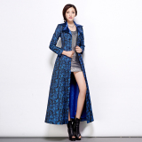 2016秋装新款韩版修身显瘦女士风衣长款提花蕾丝大衣翻领女装外套