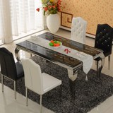 餐桌 餐桌椅组合 大理石餐桌不锈钢餐桌 欧式餐桌创意玻璃餐台6人