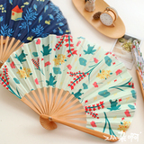 包邮 ZAA 春日花语·清新甜美圆形布面折扇 创意竹质日式卡通扇子