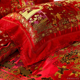 帛尼诗家纺婚庆床品 龙凤百子图四件套 大红色丝绸缎结婚床上用品