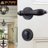 贝尔维帝 纯铜分体锁美式欧式简约全铜门锁 仿古黑色室内房门锁