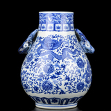 景德镇陶瓷器仿古花瓶摆件青花瓷龙纹双耳中式古典官窑高档工艺品