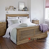 美式乡村纯实木做旧床1.8米儿童床橡木家具法式复古百叶门复古床