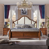 美式乡村全实木双人床1.8米 简易欧式卧室软包靠背真皮婚床特价